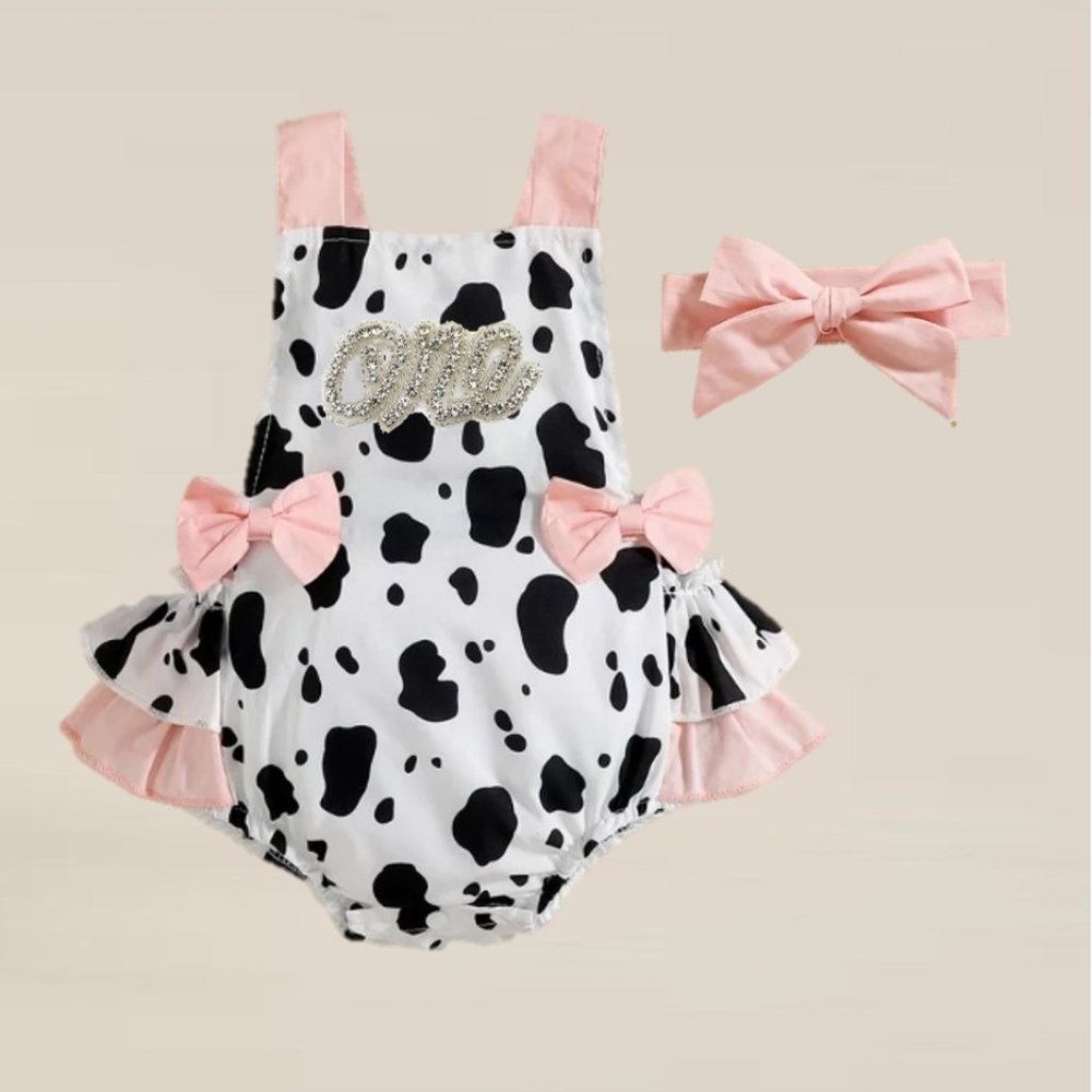 Cow Barnyard Chickfila Girl Outfit Clothes Dress First Birthday Pink romper